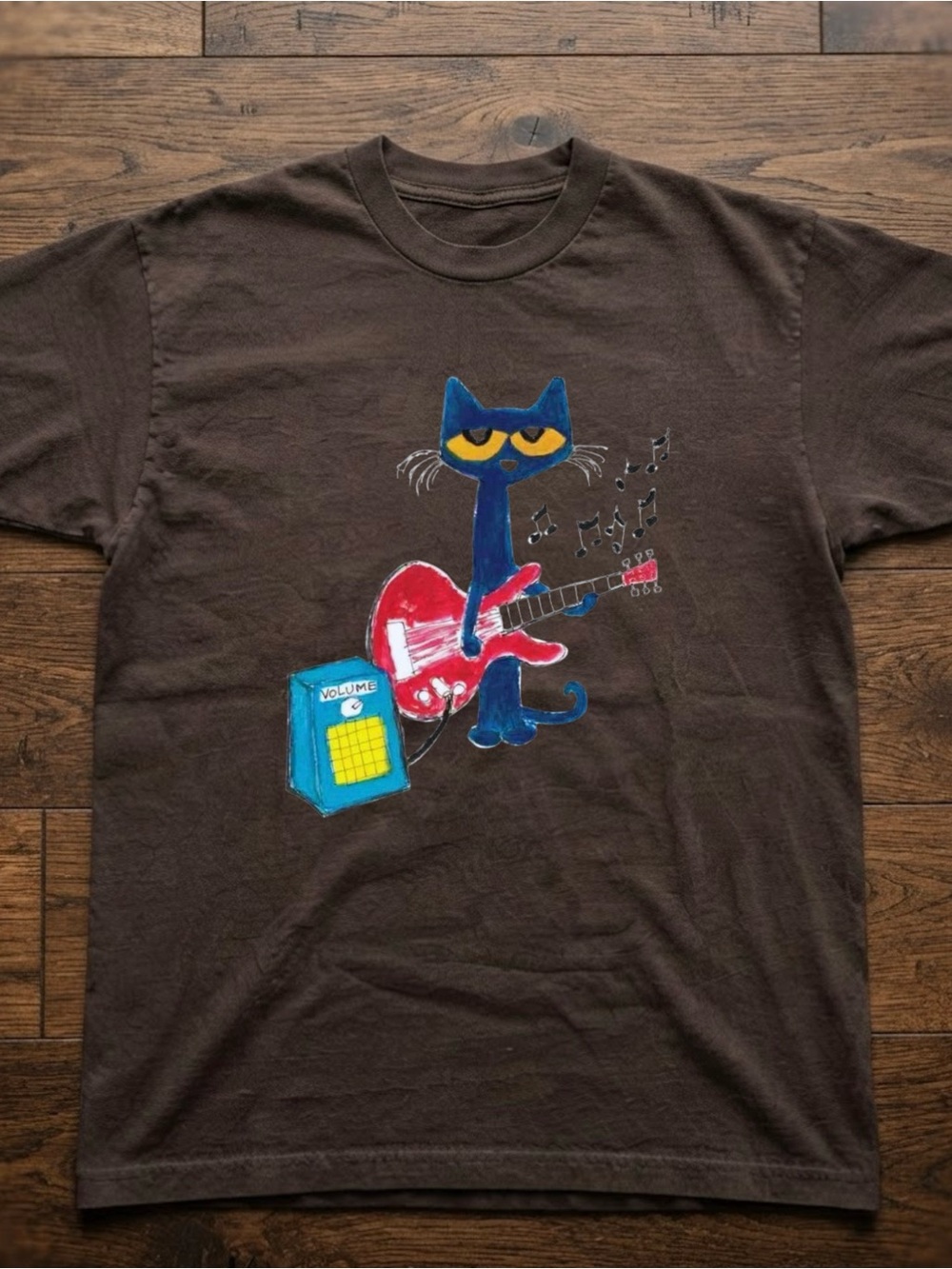 Rock Guitar Cat Graphic Tee Gildan Brown T-shirt